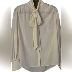 Lauren Ralph Lauren White/Cream Blouse with Front Necktie/Bow, size Large